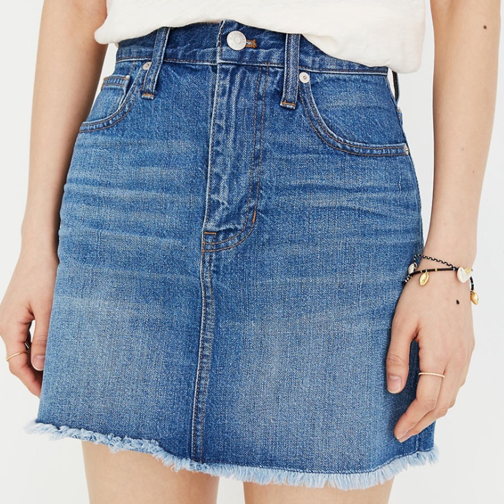 Madewell Rigid Denim A-Line Mini Skirt: Fluffy hem